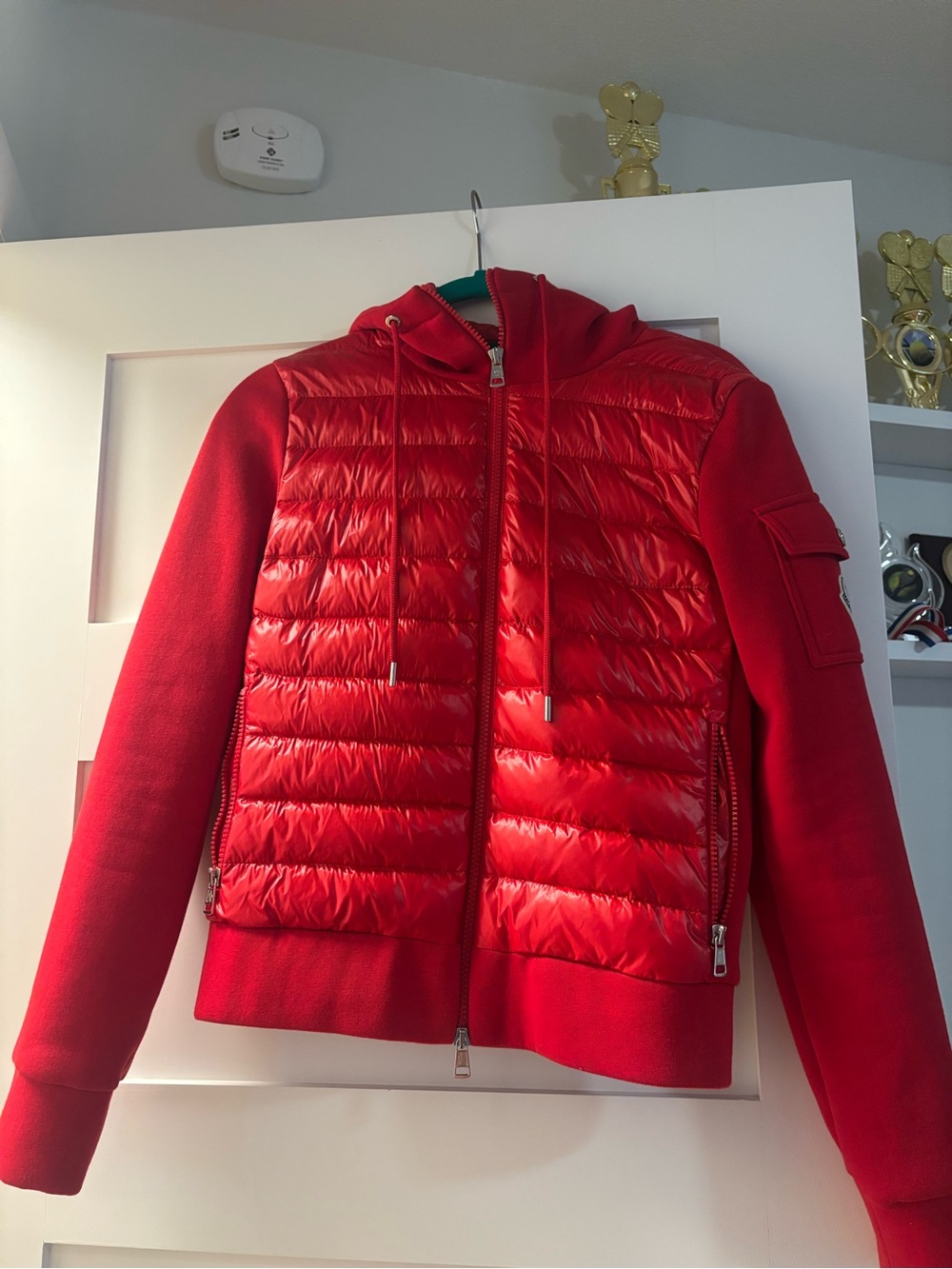 Moncler Red Quilted Hooded Puffer Jacket